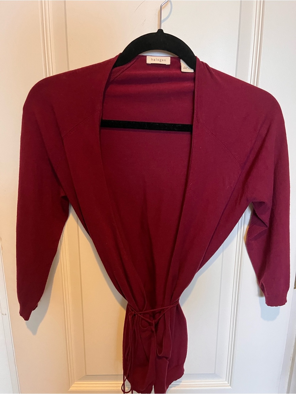 Halogen Burgundy Open-Front Tie-Waist Cardigan
